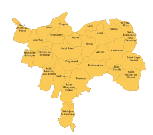 carte du centre ardèche