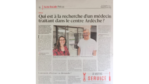 PRESSE, On parle de nous : « Qui est à la recherche d&rsquo;un médecin traitant dans le Centre Ardèche ? »