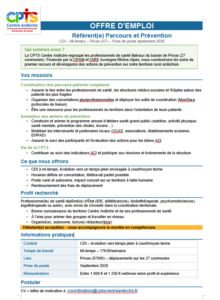 Nous recrutons ! La CPTS Centre Ardèche recherche un(e) Référent(e) Parcours et Prévention 