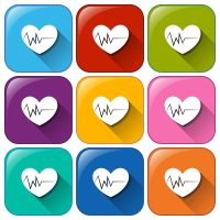 coeurs dans des carrés de différentes couleurs